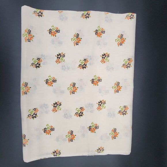 Cotton and Linen Floral Fabric Orange and Brown Flowers 1yrd 27" 44" Wide - Picture 4 of 5